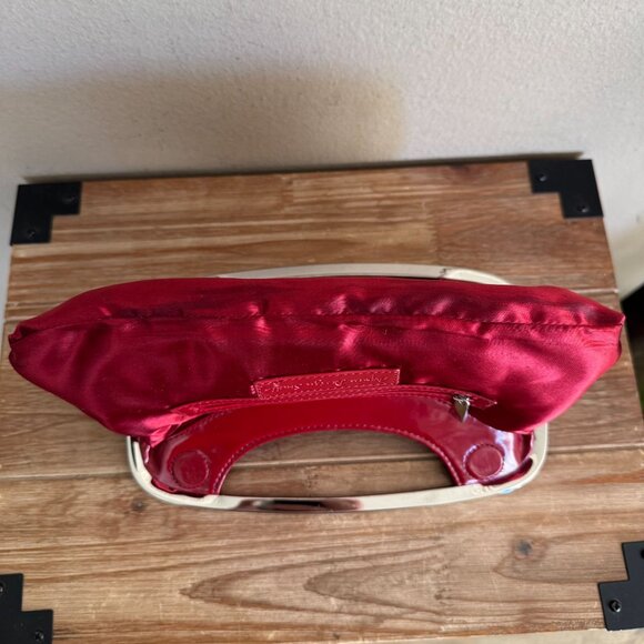 Y2K Express Design Studio Cherry Red Faux Leather Silver Frame Closure Clutch - Picture 11 of 13